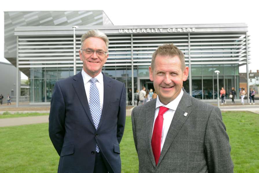 Official Opening of the New University Centre at the College of West Anglia King's Lynn'LtoR, Mark Pendlington (LEP) and David Pomfret (CofWA Principal) ANL-160922-131059009