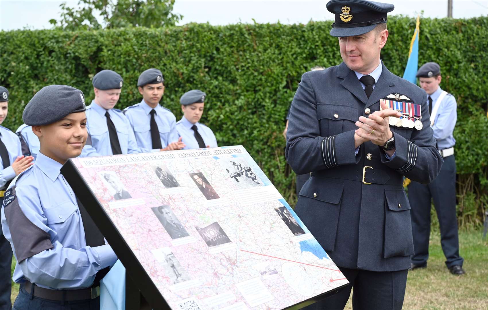 Unveling of plaque to those who died during World War 2 in a Lancaster at Sealeys Lane Parson Drove
