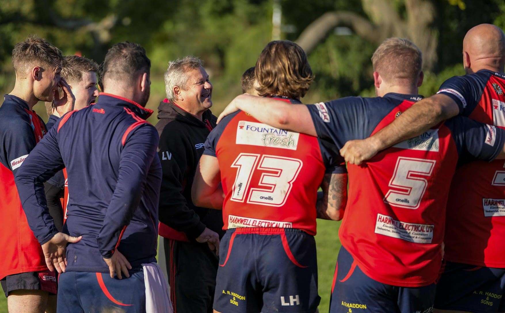 A triumphant first team with a relieved director of rugby Leonard Veenendaal. Picture: Andy Titmuss