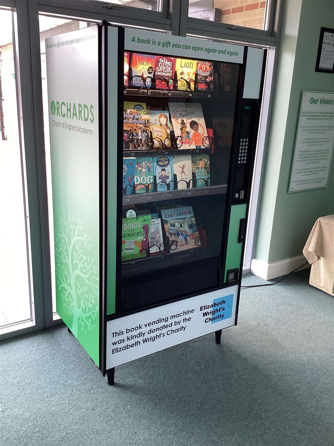 The book vending machine at Orchards C of E Academy in Wisbech