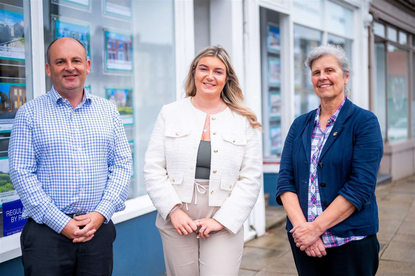Ruby Goodchild with Maxey Grounds' partner Shirley Pollard and associate Ed Weightman. Picture: Barking Dog Media/Ian Burt