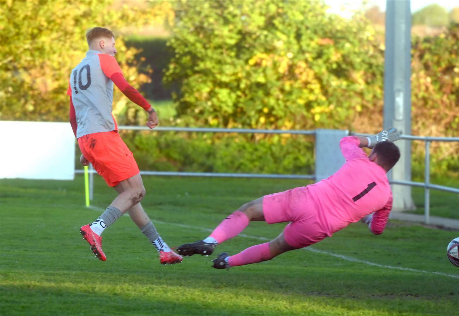 Parson Drove v Cornard United. Matteo Perkins scoring his first goal to make it 1-1