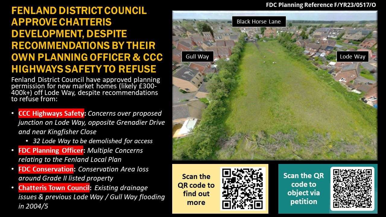 Residents in the Lode Way area of Chatteris are challenging a decision by Fenland's planning committee to grant permission for nine houses.