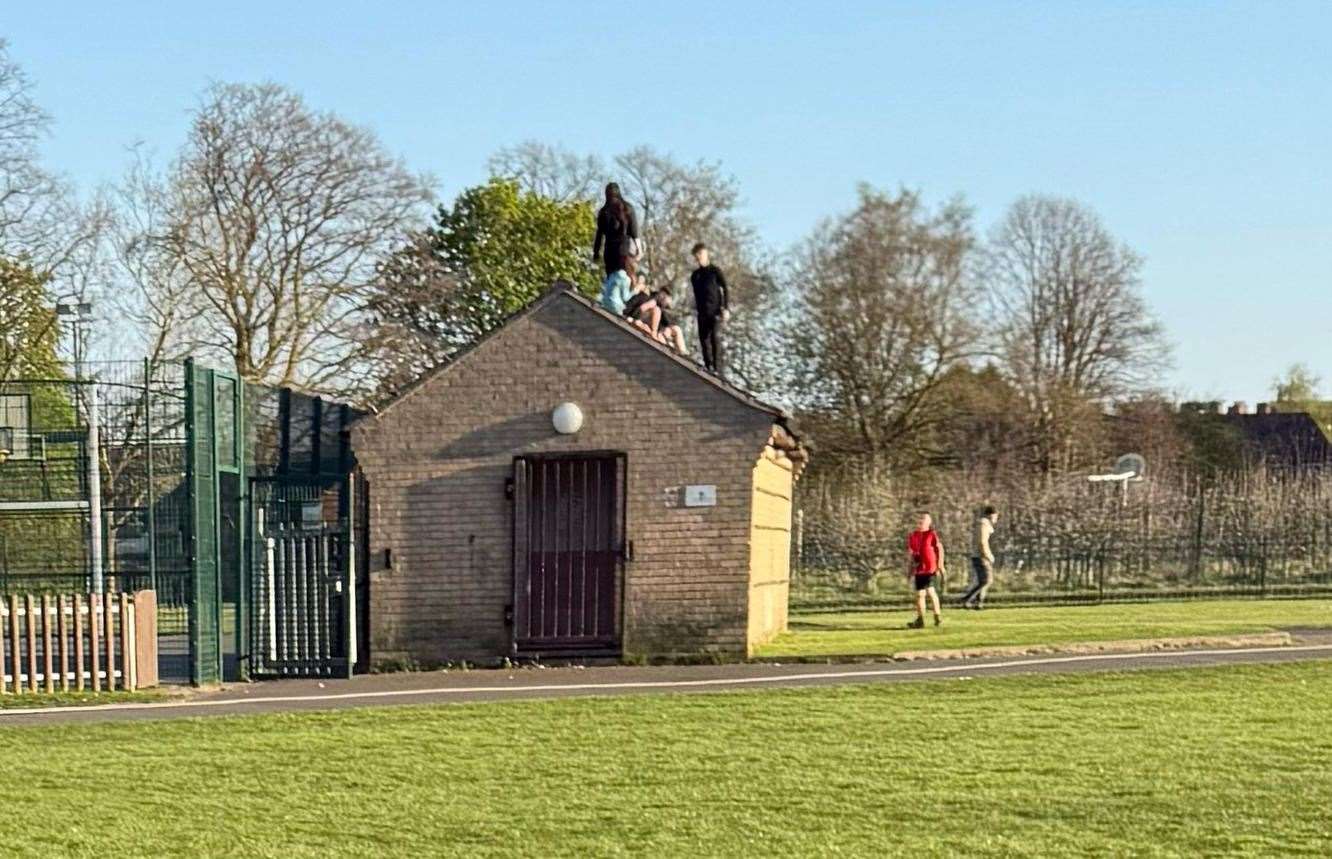 Youngsters were seen on the roof of a toilet block in Wisbech Park