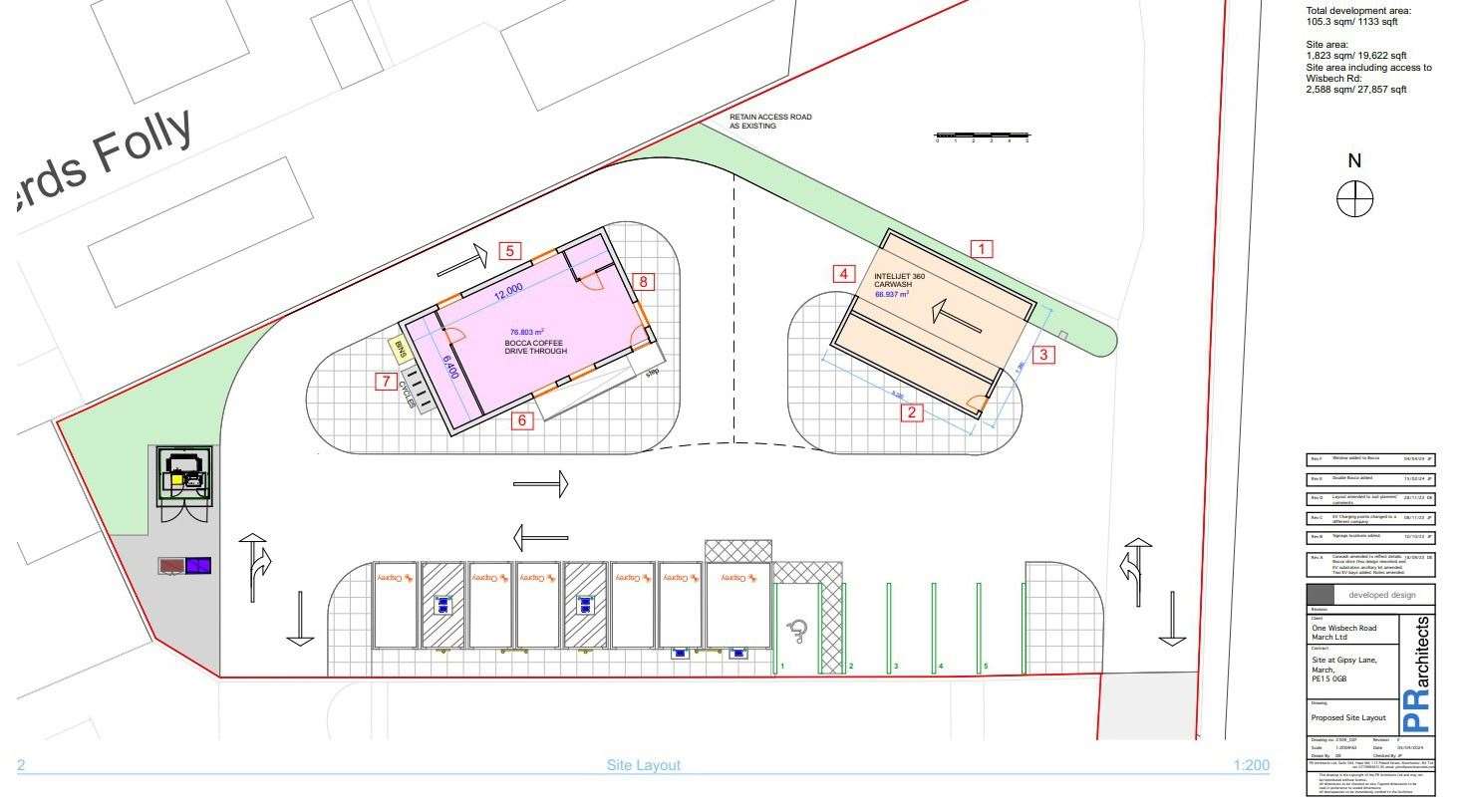 The site plan of the proposed coffee drive-thru and car wash.
