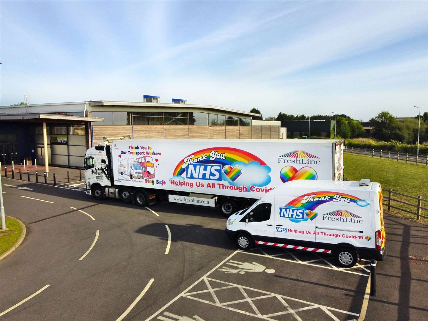 Around 70 lorries gathered at Jack's supermarket car park before heading in convoy to Peterborough City Hospital to pay tribute to the NHS. Photo: X21 Photography. (35232622)
