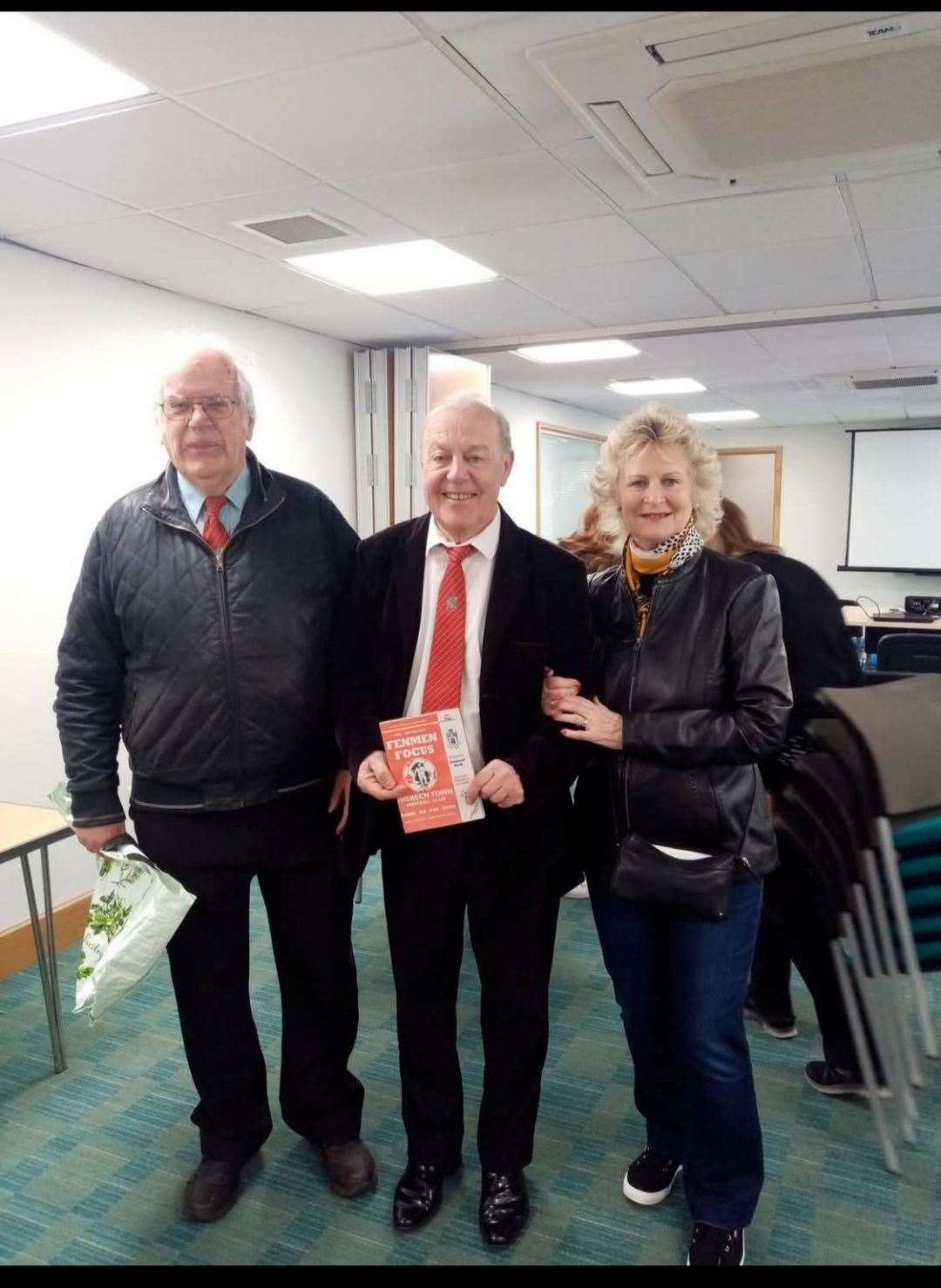 Wisbech Town club historian Gordon Smith, left, pictured with Roy and Elizabeth McManus.