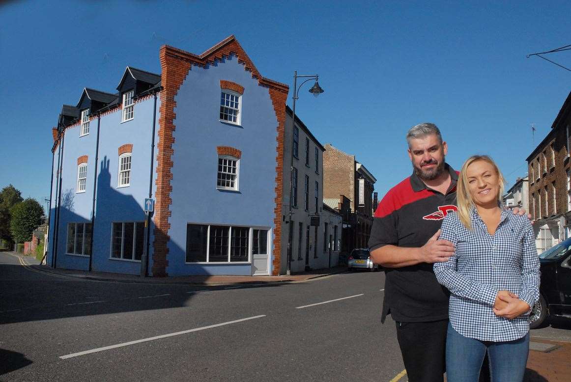Former Barlings/Bartons Butchers, Bull Lane/Market Street, Long Sutton, Dana and Sean Portas outside new building (22202499)