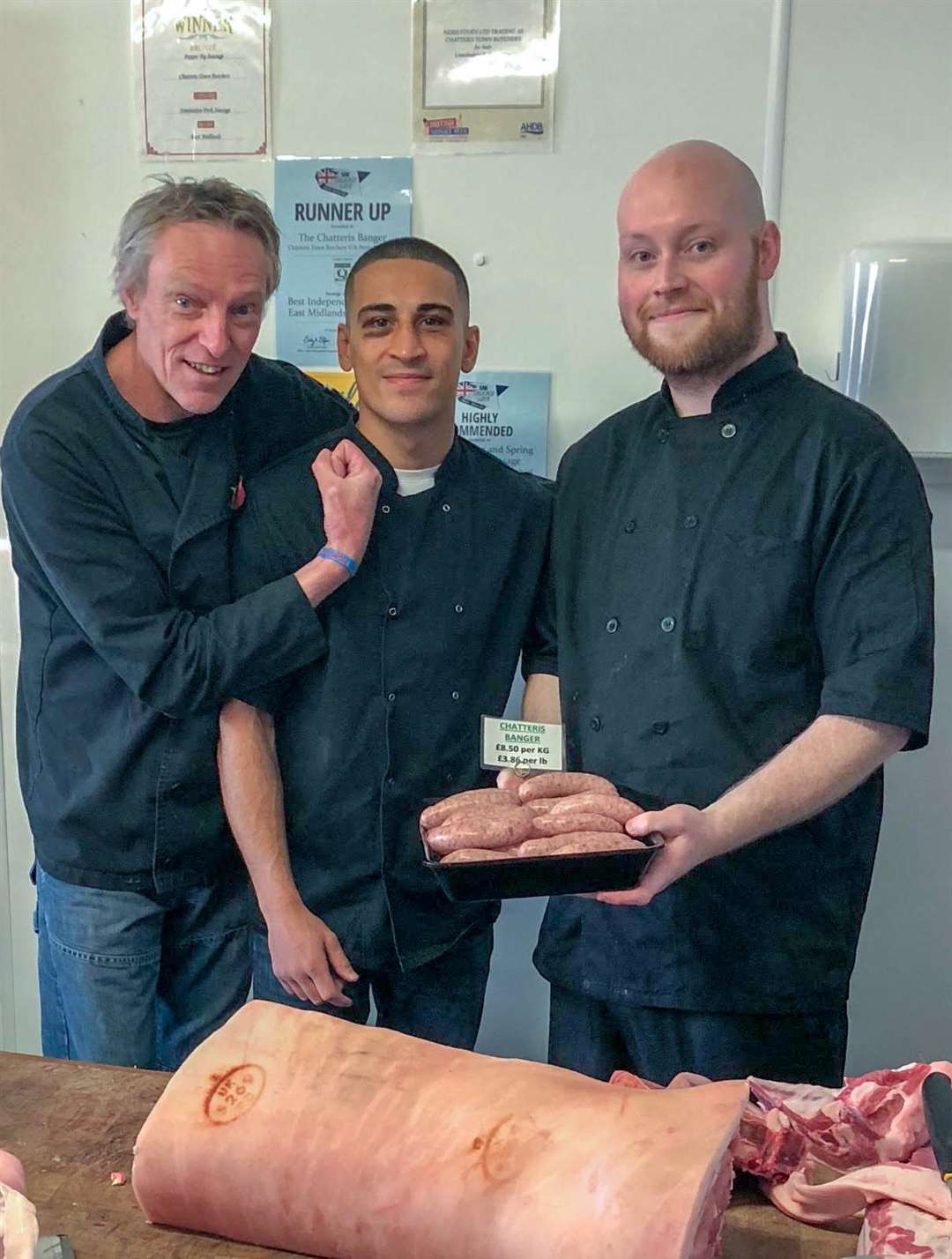 Chatteris butcher Nigel Colam with boxer Jordan Gill and colleague Luke Costigan. (5161064)