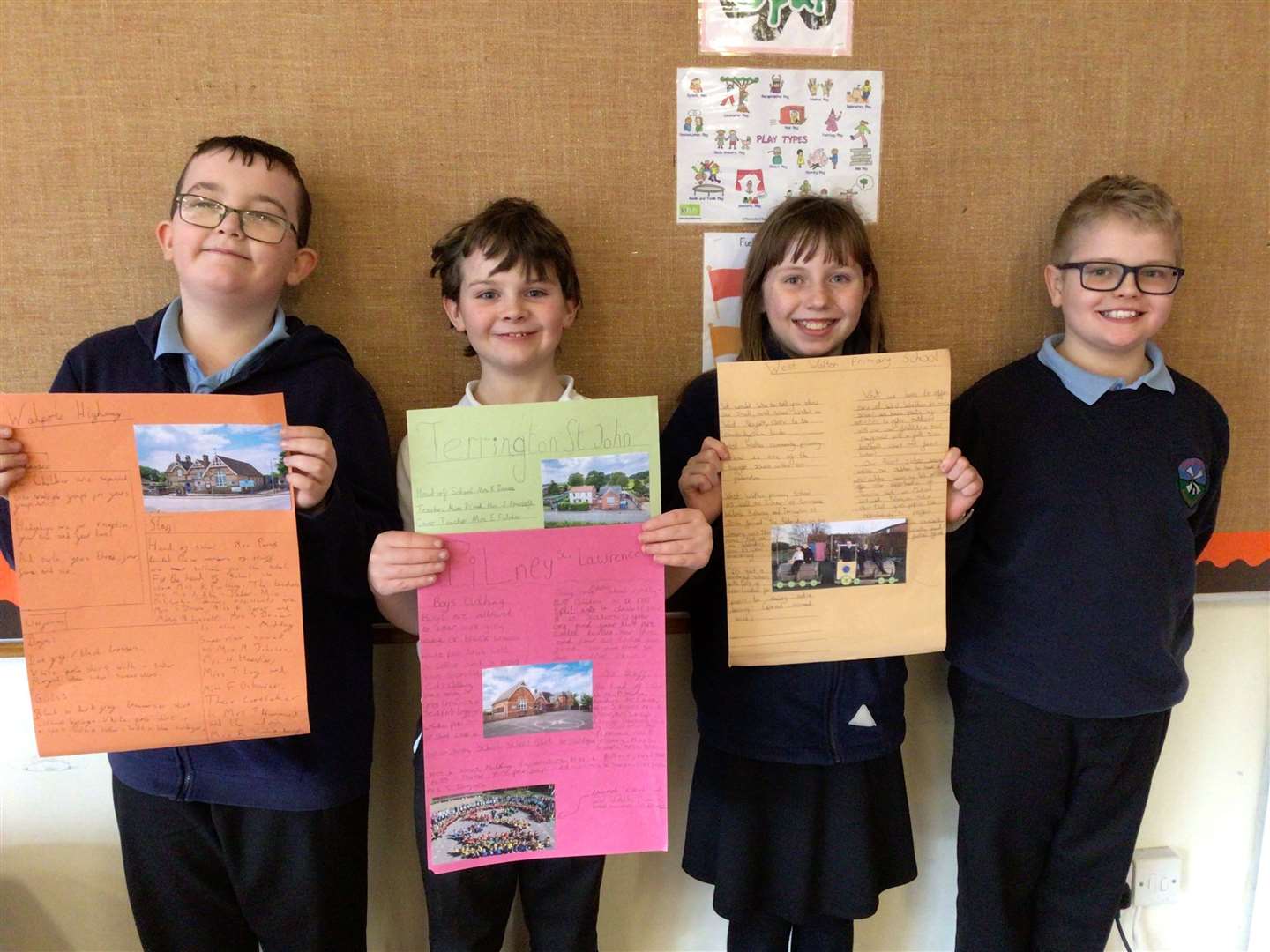Seen here with their work are Alfie Green, Ellis Bell, Esme Hooper, and Kaiden Scott