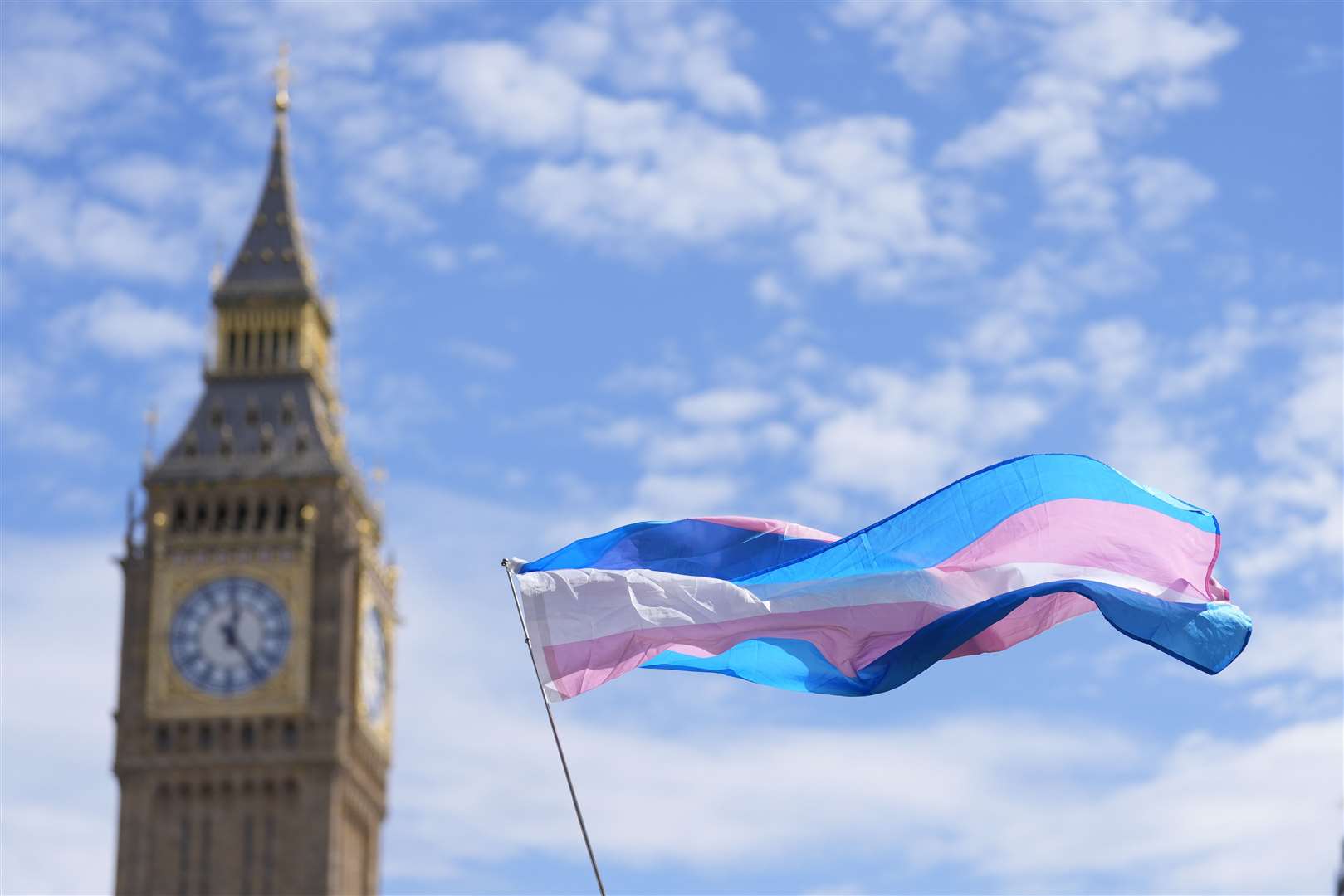 A transgender pride flag flies in central London (Andrew Matthews/PA)