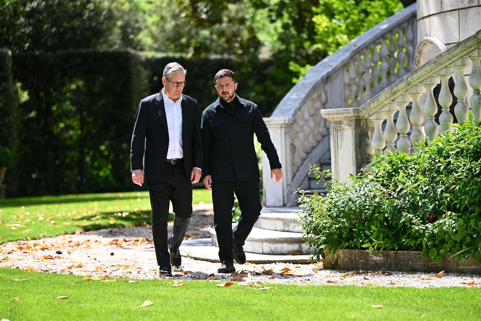 Prime Minister Keir Starmer and Ukraine President Volodymyr Zelensky talk during a bilateral meeting in the garden of The Villa Wolkonsky in Rome, Italy (Marco M Mantovani/PA)