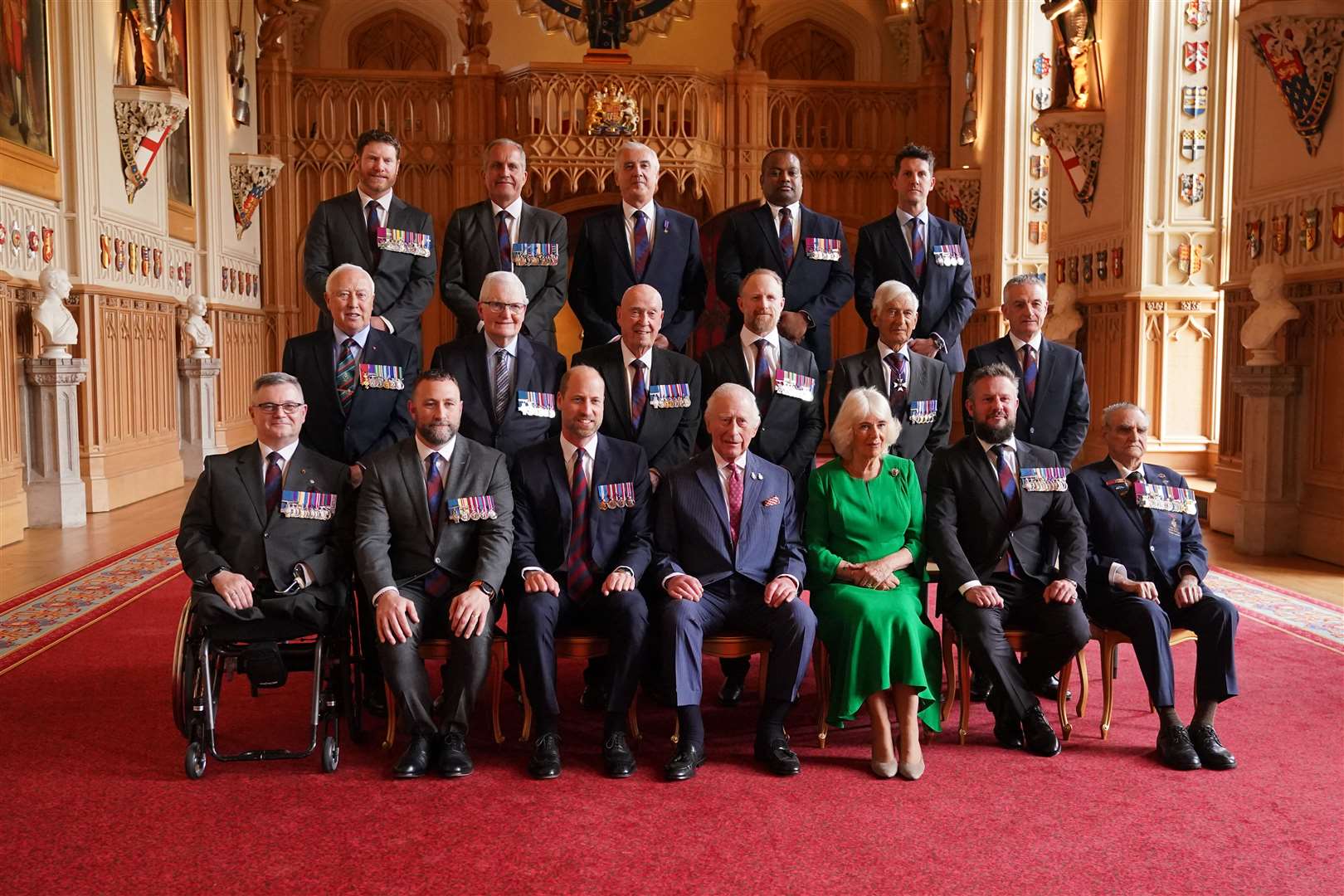 The award-holders had a photograph taken with Charles, Camilla and William (Yui Mok/PA)