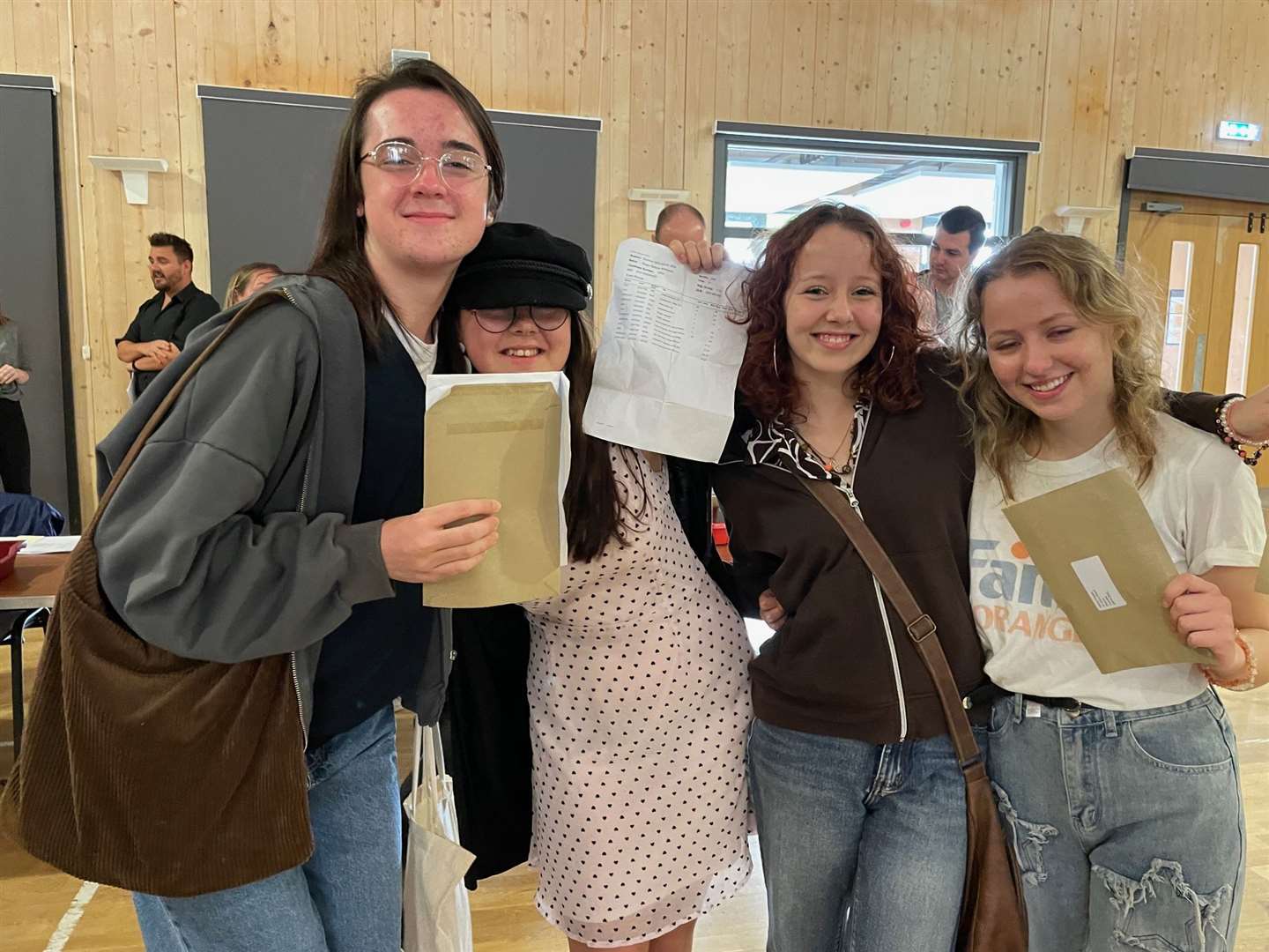 Delighted with their results at the Neale-Wade are from left: Thomas Jackson, Poppy Britchford, Aimee Patyn, and Molly Mayes. Picture: Sarah Cliss.