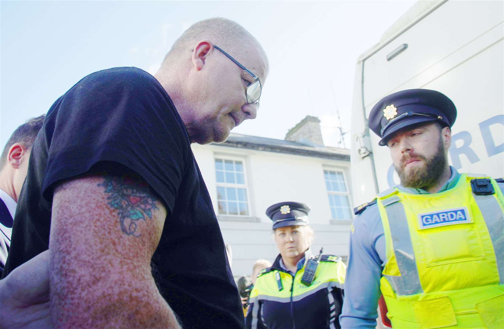Richard Satchwell (left) leaving the District Court in Cashel, Co Tipperary (Brian Lawless/PA)