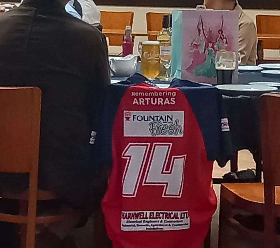 A place with a pint of beer was set in honour and memory of fellow team mate Arturas Rudys