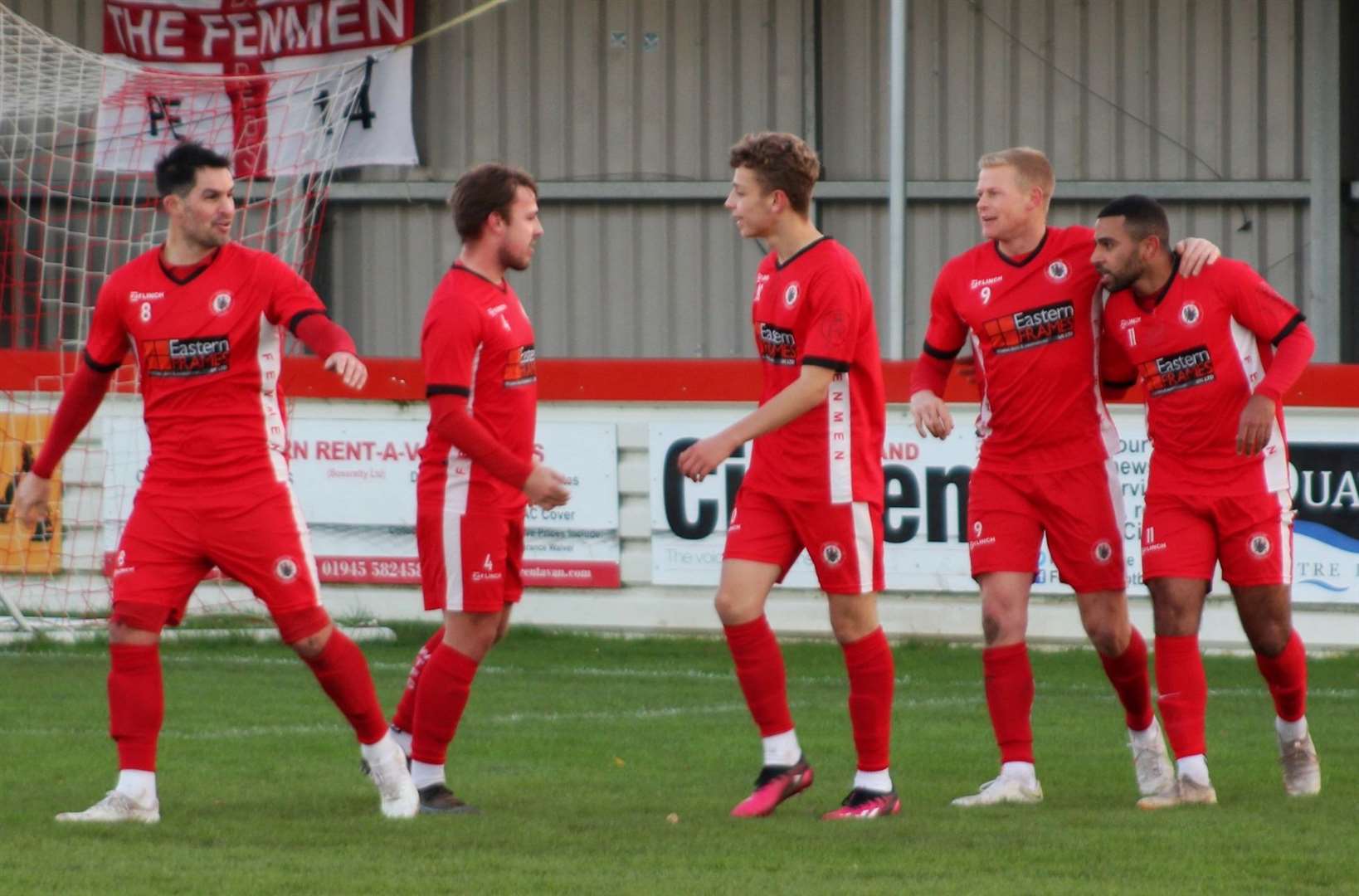 Wisbech Town celebrate a goal against Boston Town. Picture: Erin Larham