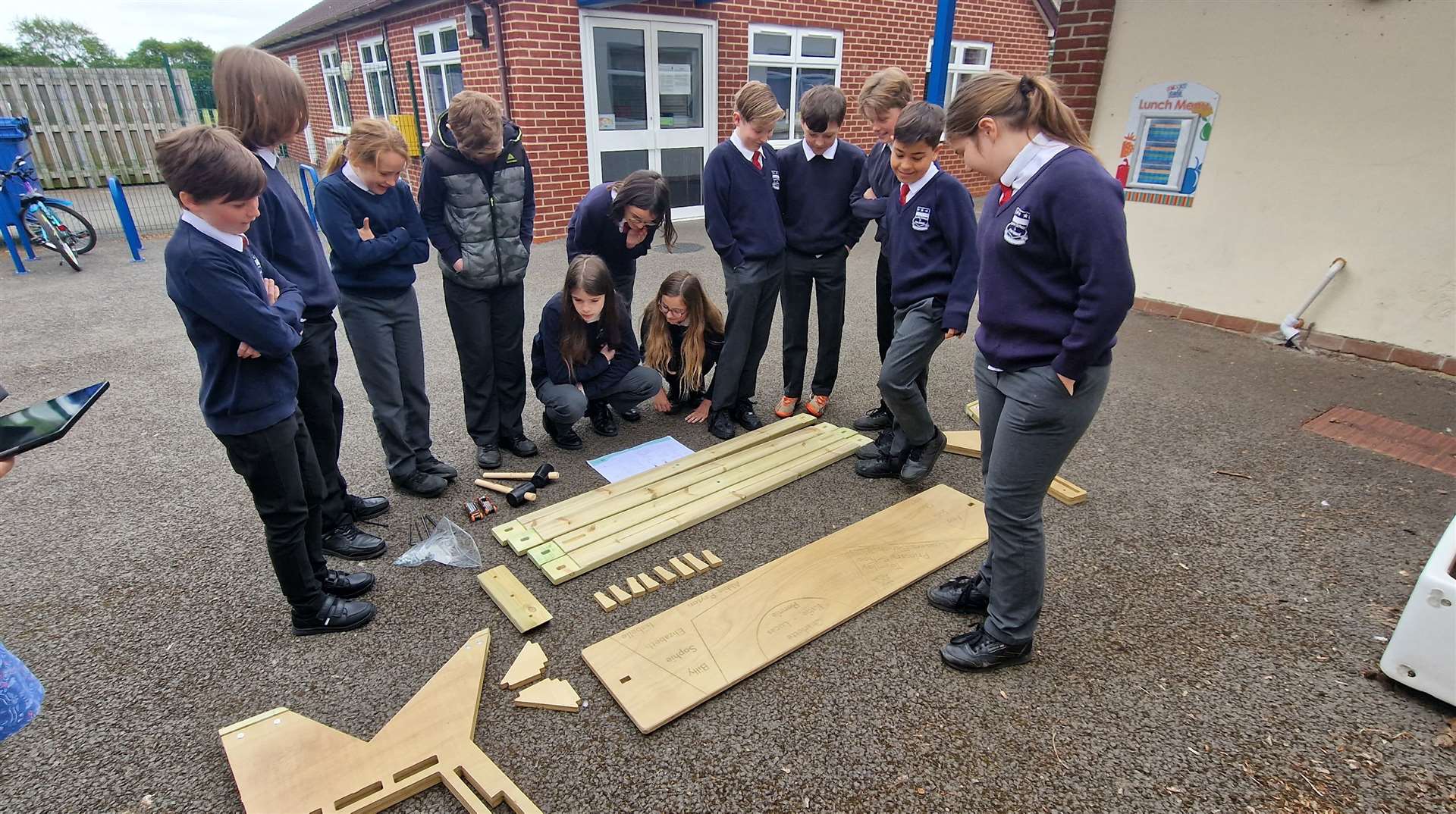 Pupils from Townley's Year 6 2023 with their leavers bench.