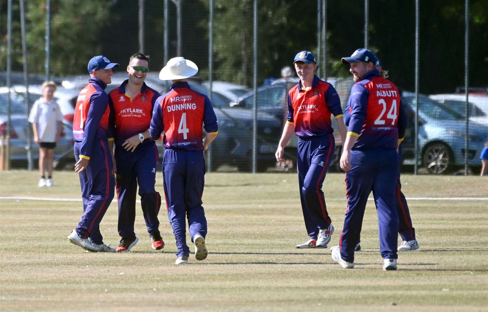 Wisbech cricket club hosting the Lashings cricket club..Wisbech celebrating the wicket of Kirk Edwards. (58619572)