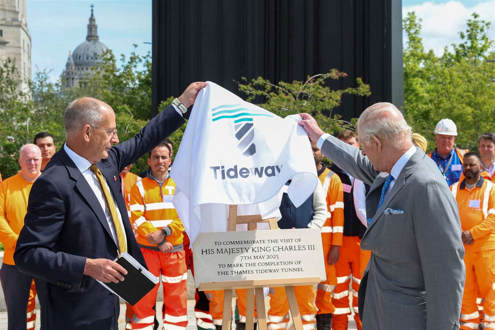 Charles met construction workers and storemen at the project (Toby Melville/PA)