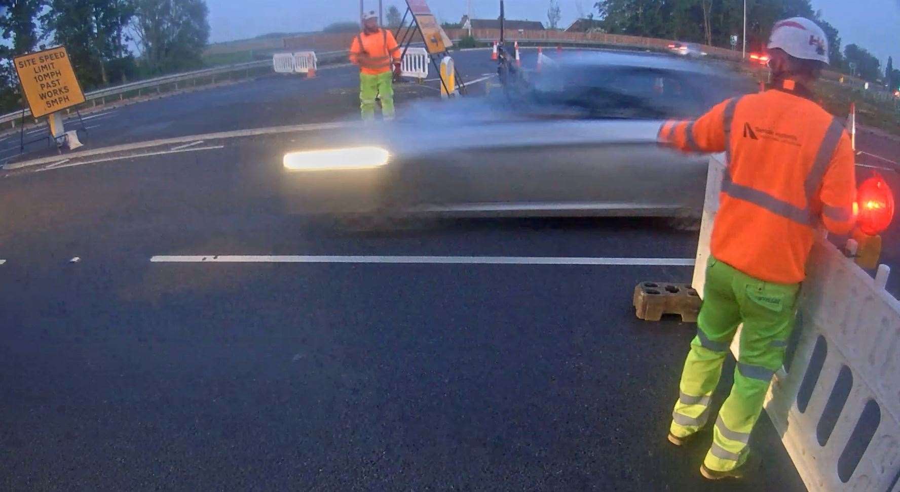 The driver smashed through the barrier on a closed-off section of the A47 near Wisbech. Picture: National Highways