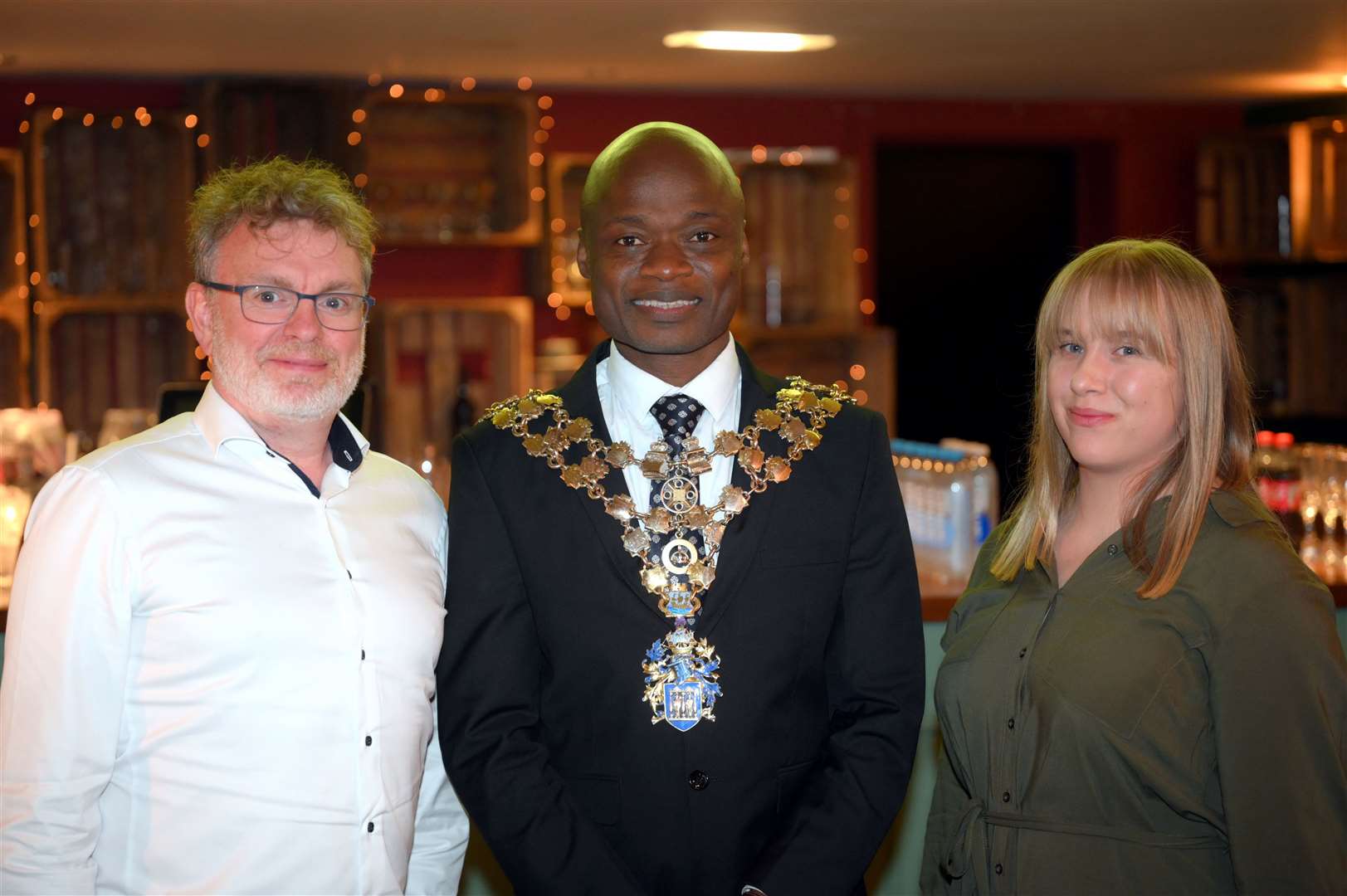 The Light Cinema celebrating its 10th anniversary left to right James Morris CEO, Wisbech Mayor Sidney Iimafidon and Beth Brighty Business manager