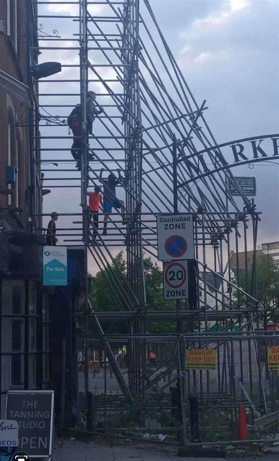 An image of children climbing the scaffolding outside the Cashino building in Wisbech was posted on Facebook this week.