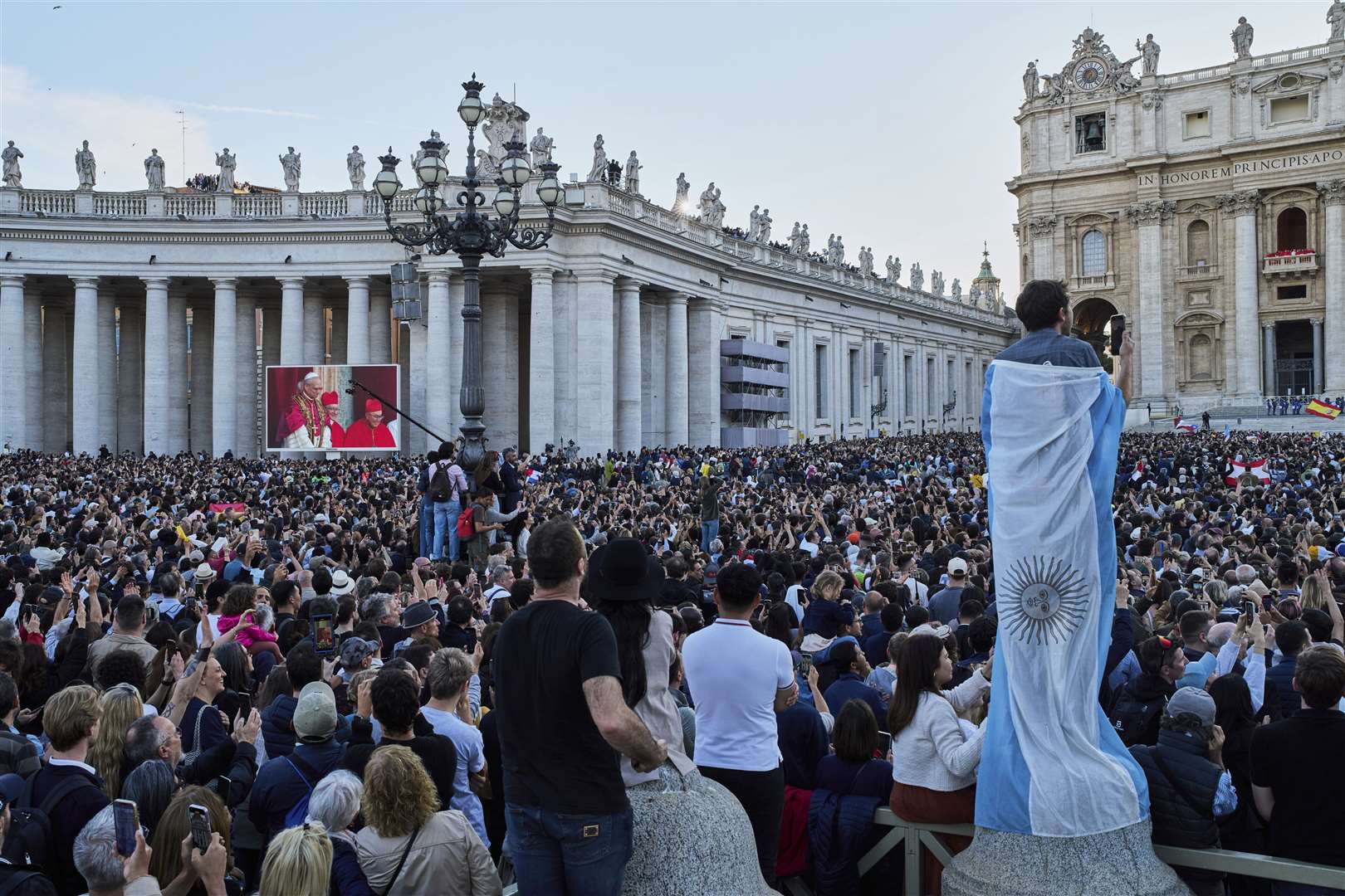 Newly elected Pope Leo XIV appears on the balcony of St Peter’s Basilica at the Vatican (Bernat Armangue/AP)