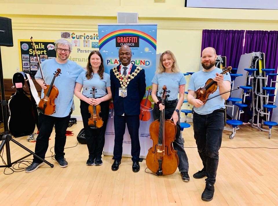 Mayor of Wisbech Sidney Imafidon, with the Playground Proms members. Picture: Playground Proms