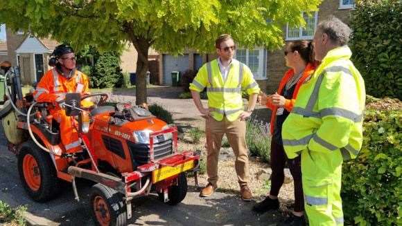 Cllrs Alex Beckett and Neil Shailer, respectively chair and vice-chair of the Highways and Transport Committee, went to Milton today (Wednesday, 17 July) to see our weed treatment operatives in action.