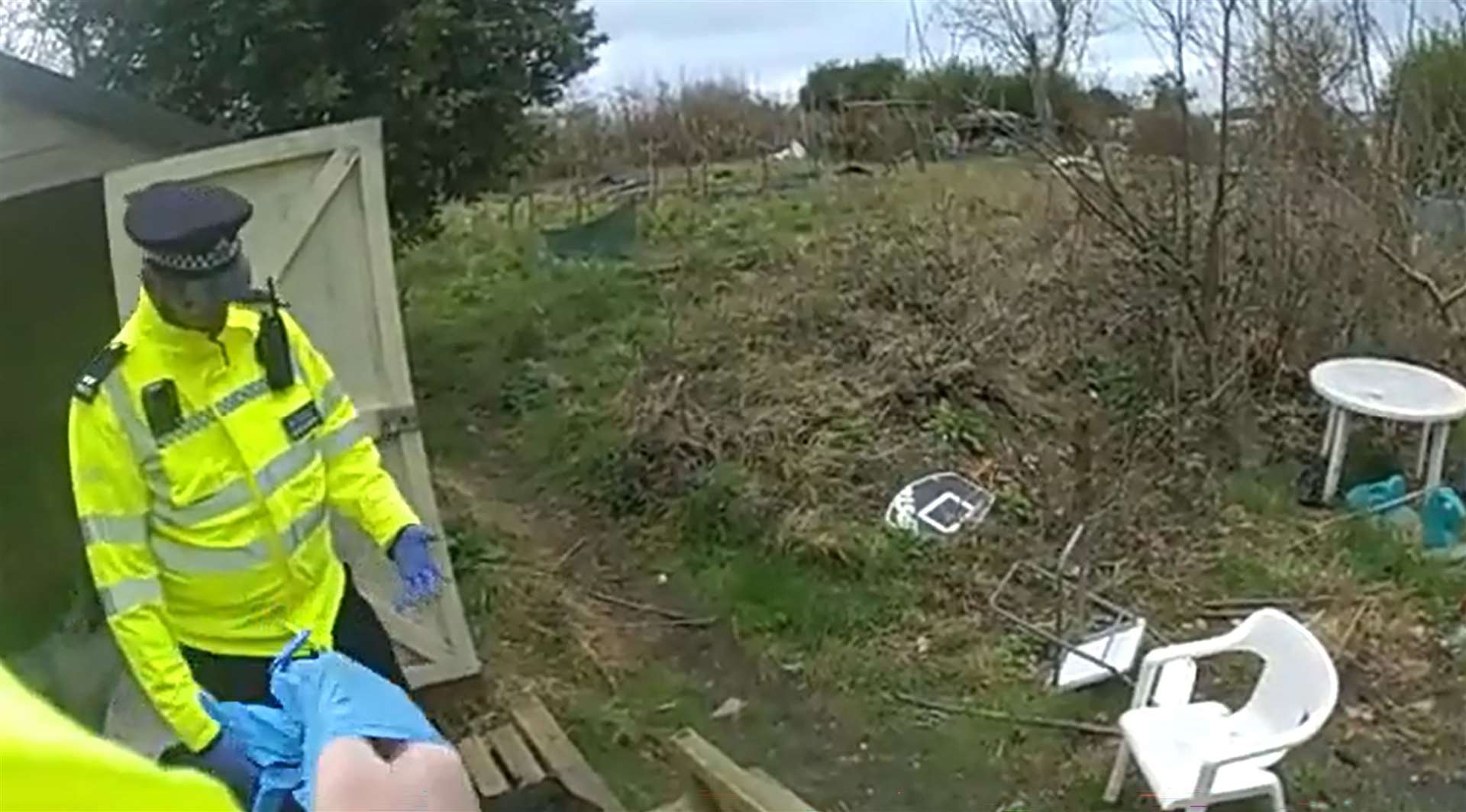 Body worn camera footage of the moment the body of baby Victoria was found on Lower Roedale Allotments, East Sussex (Met Police/PA)