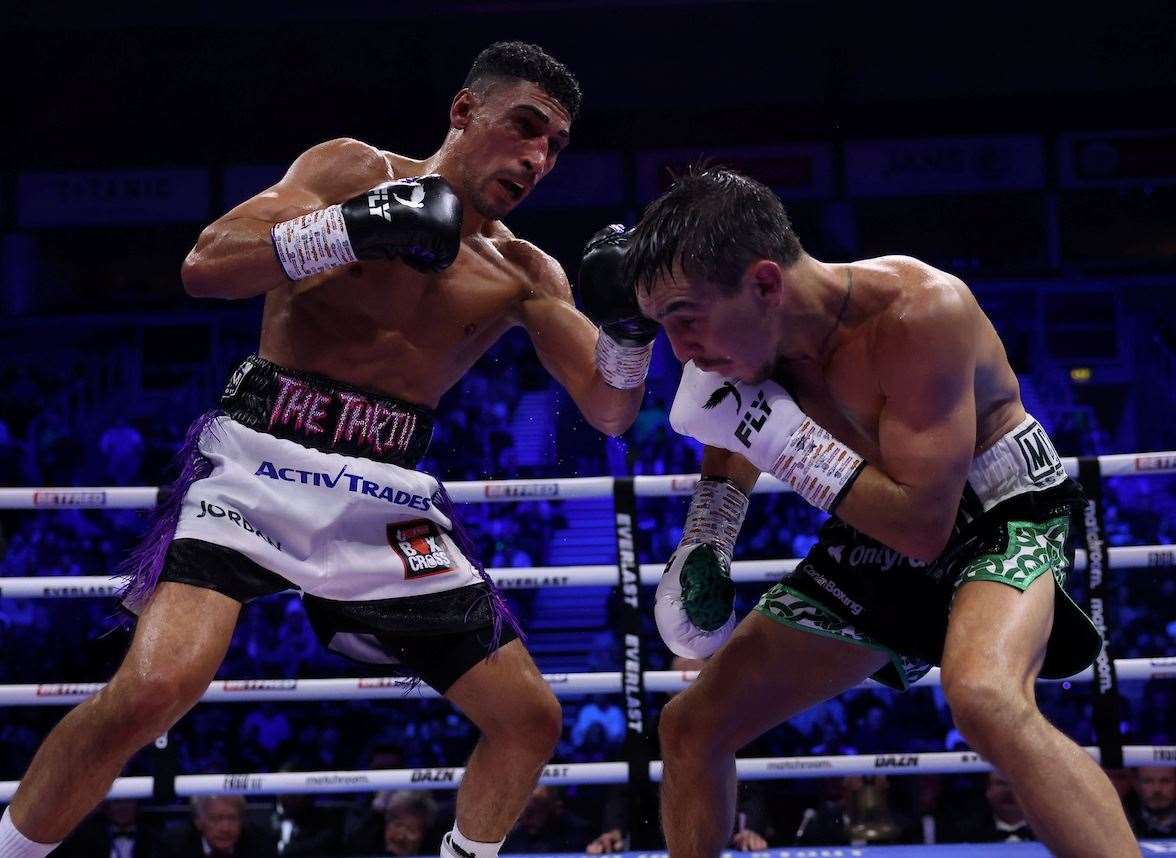 Jordan Gill in action against Michael Conlan in Belfast. Picture: Mark Robinson (Matchroom Boxing)