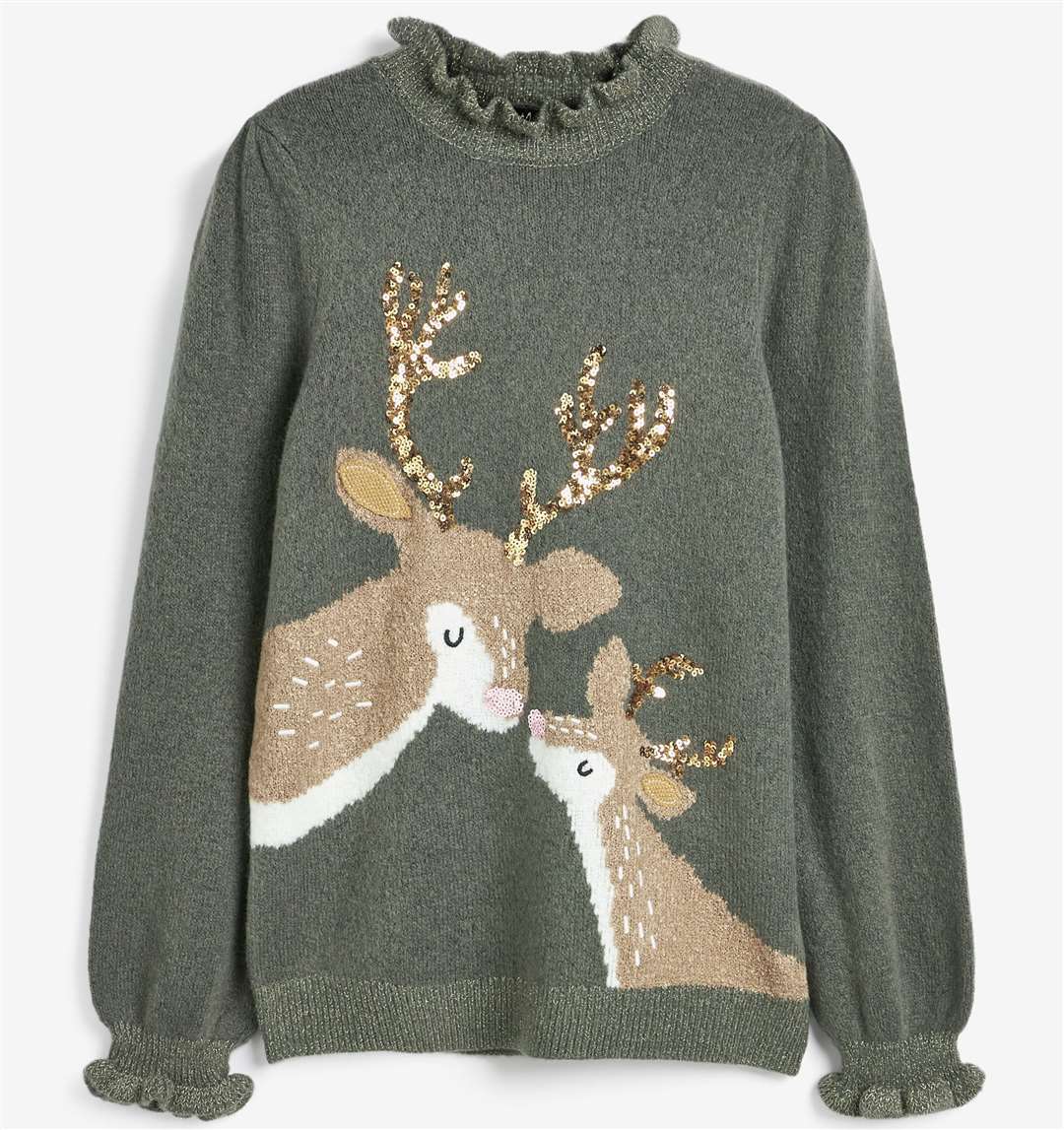 Grey Sequin Reindeer Matching Family Jumper, Next, £32