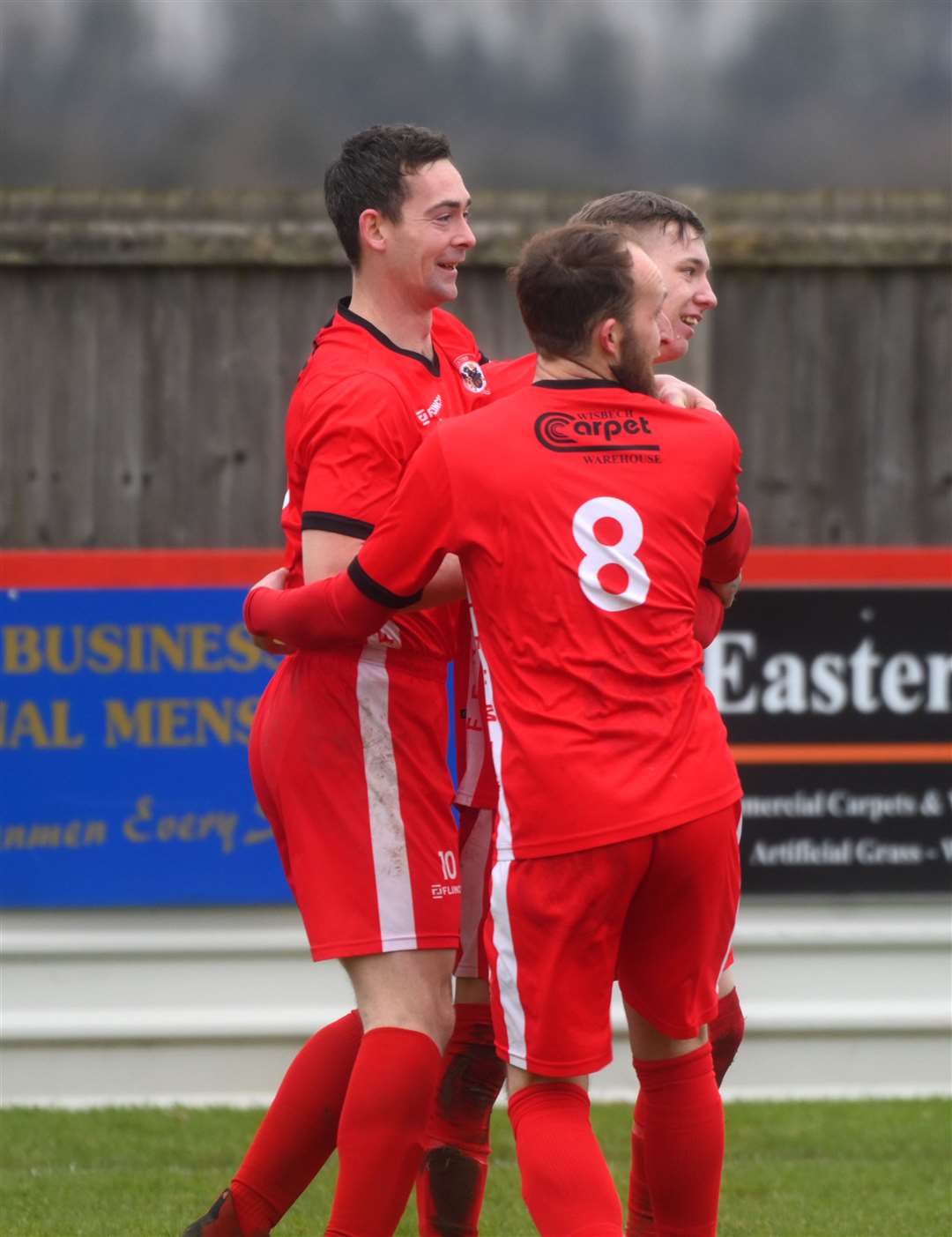 Wisbech Town celebrate going 1-0 up against Outwell Swifts
