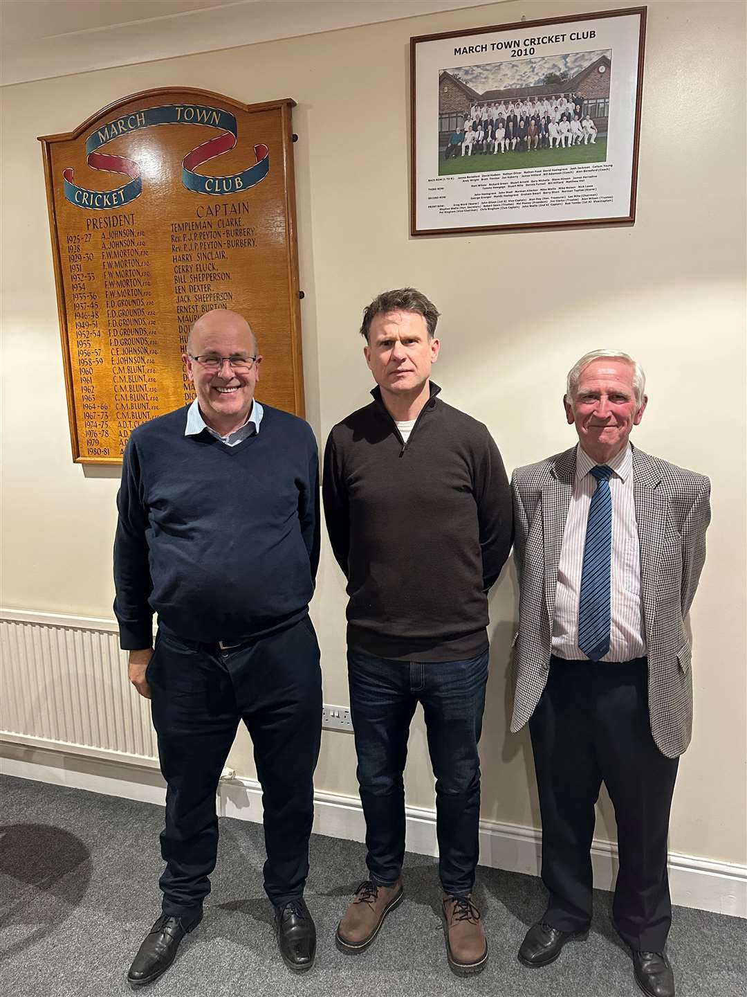 Ian Liversedge (retiring chairman), Jody Betts (club president) and Alan Day (retiring treasurer)