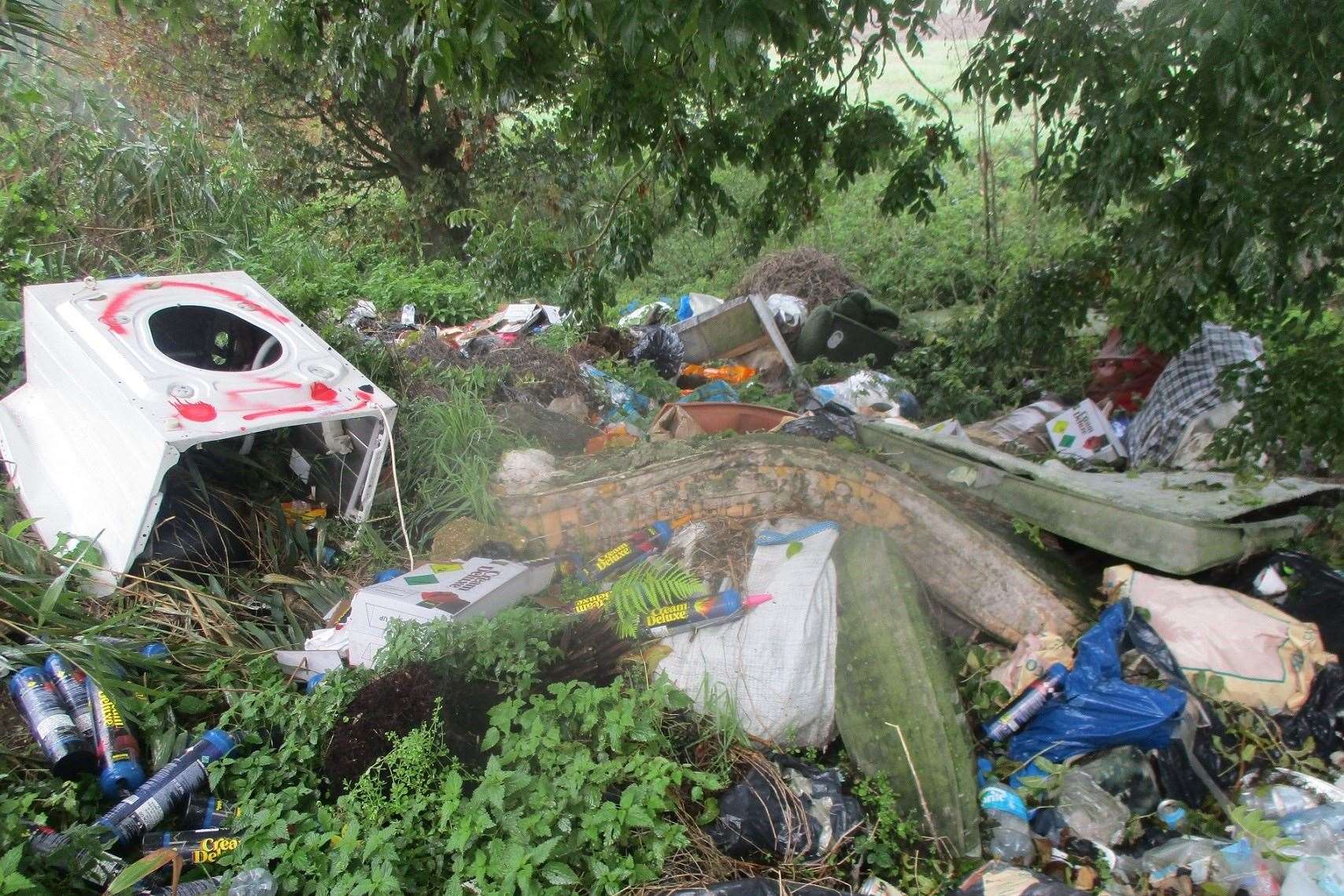 Household appliances and mattresses among the rubbish dumped by repeated fly-tippers atthe Coldham Bank site.