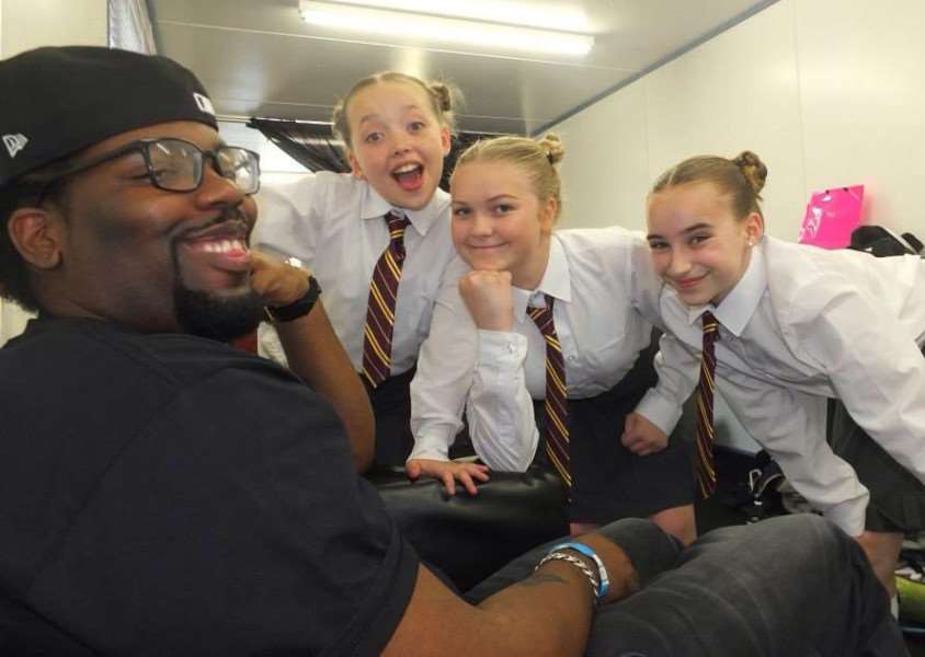 Poppy Gill (right) and Dolcie Simmons (second right) with Ella Harvey and choreographer forEntity Allstars, Tashan Muir (left).
