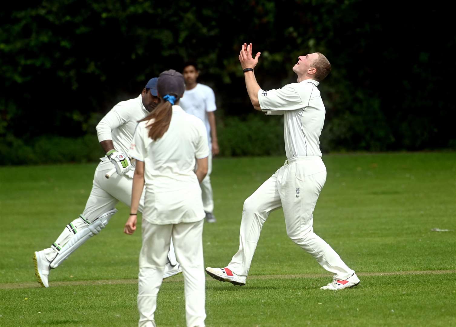 Tom Freear taking a caught and bowled for Wisbech 3rds v Telugu 3rds