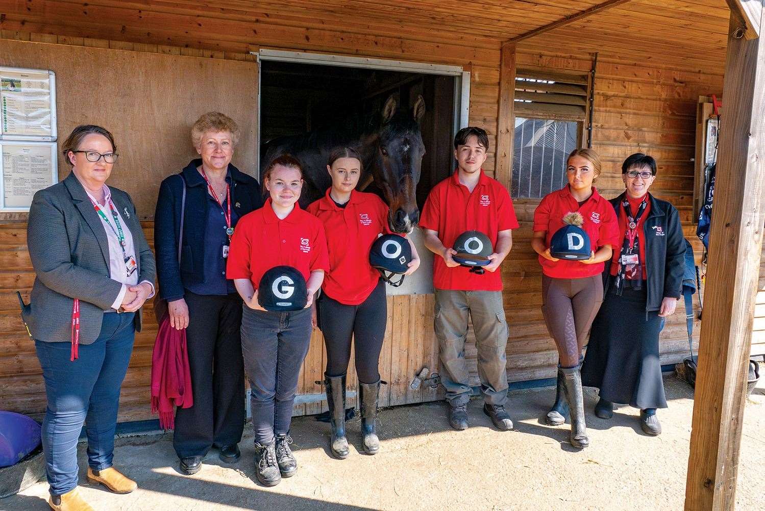 Alison Barber (head of faculty for land based studies), Sarah Anstiss (head of apprenticeships and work based learning) and Kerry Heathcote (deputy CEO/ vice principal curriculum and quality) with Max Haynes, Chloe Dunkley, Kieran Larkin, and Emily Rolfe. Picture: College of West Anglia
