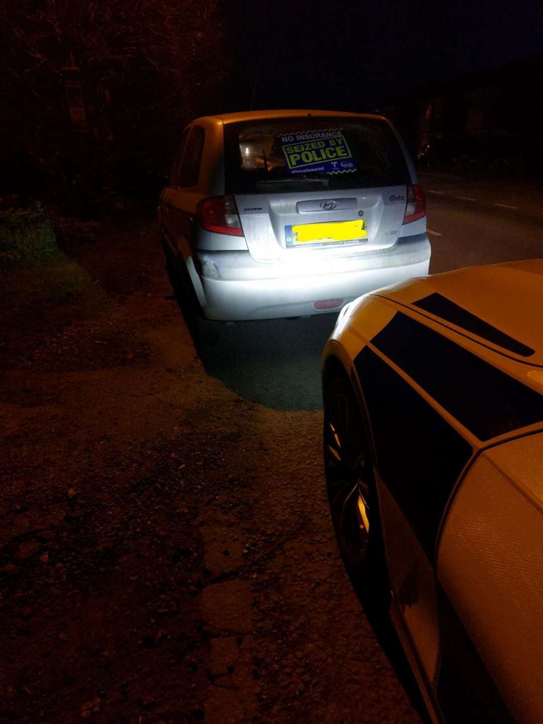 Police seized this Hyundai car after it was found there was no insurance for the vehicle and the driver had no licence