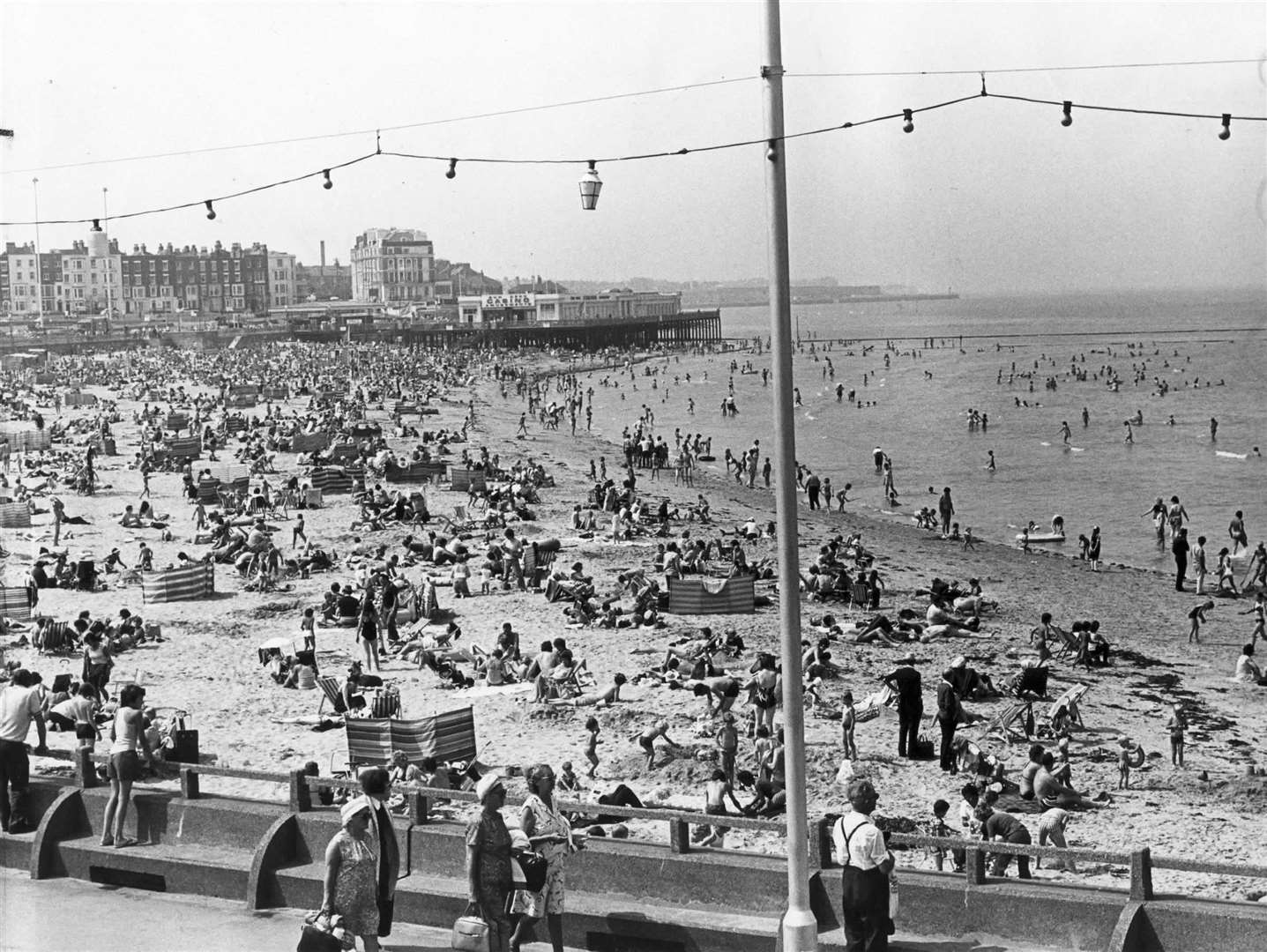 Crowds on Margate Beach in Kent in 1976