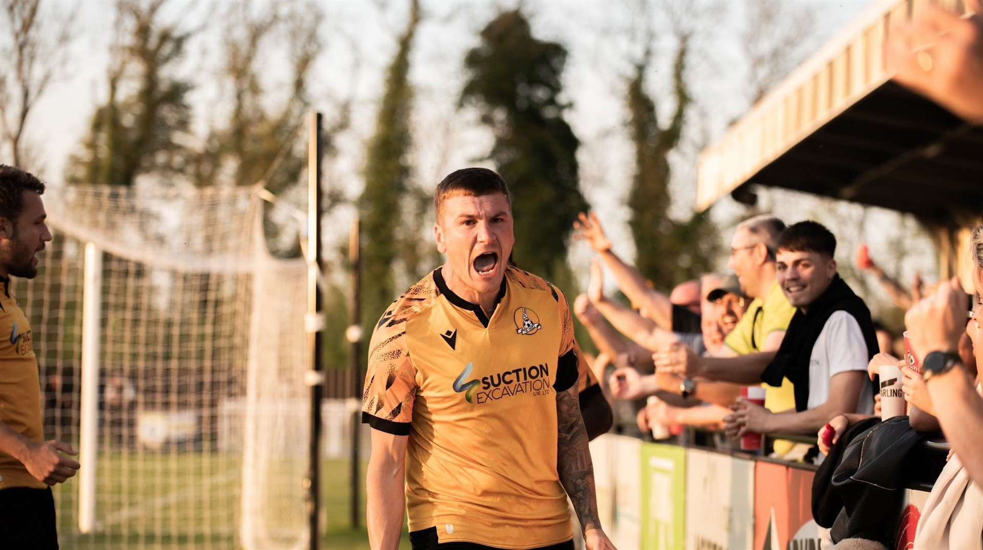 Captain Craig Gillies celebrates giving March Town an early lead. Picture: Cambs FA