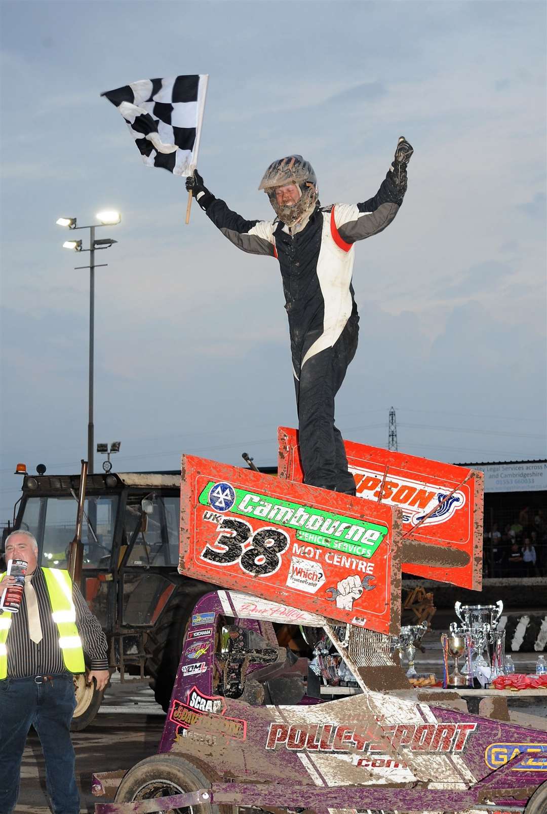 Will Dave Polley be celebrating again as he is back in action in an F2 stock car as well on Saturday to defend his World of Shale Championship? Picture: Colin Casserley