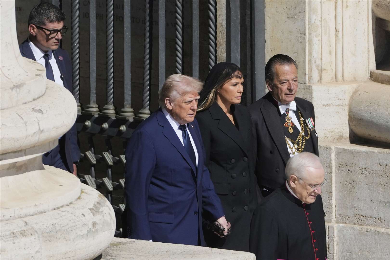 President Donald Trump and first lady Melania Trump arrive for the funeral of Pope Francis in St Peter’s Square at the Vatican (Markus Schreiber/AP)