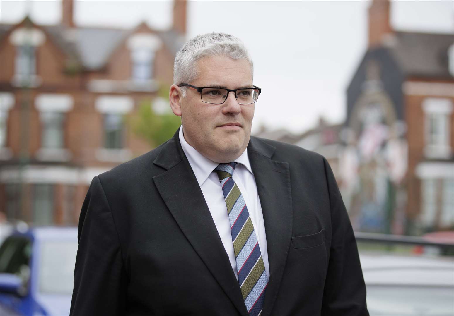DUP leader Gavin Robinson said Kneecap’s ‘balaclava has slipped’ (Liam McBurney/PA)
