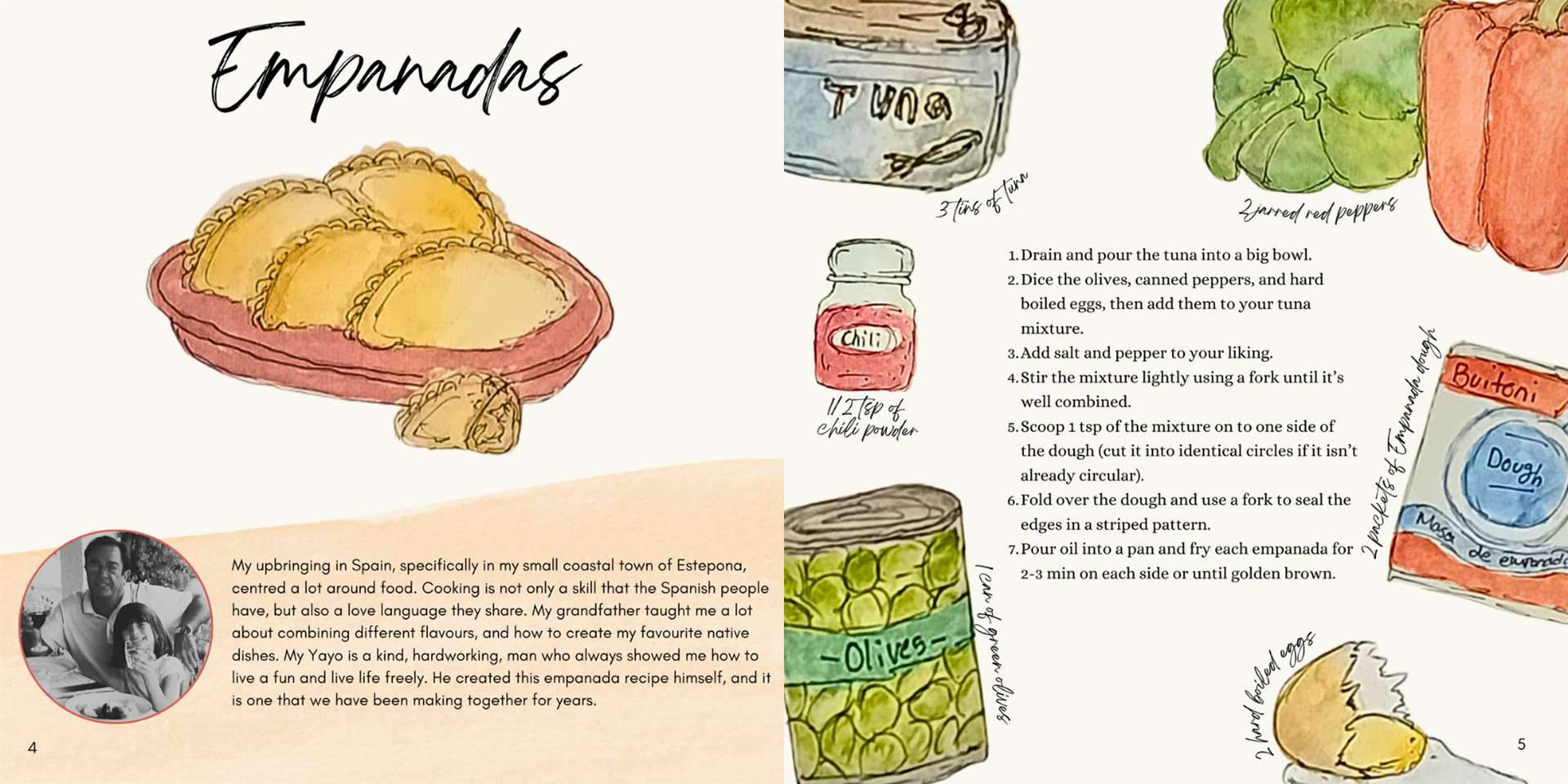 A page of Isabelle’s cookbook featuring a recipe for Empanadas (Isabelle/PA)