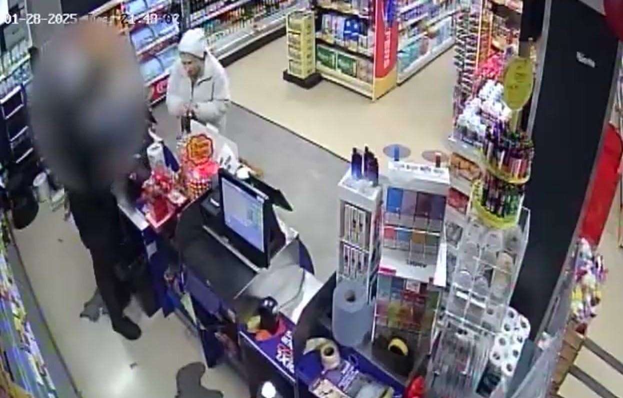 Julie Buckley was caught on CCTV at Budgens in March