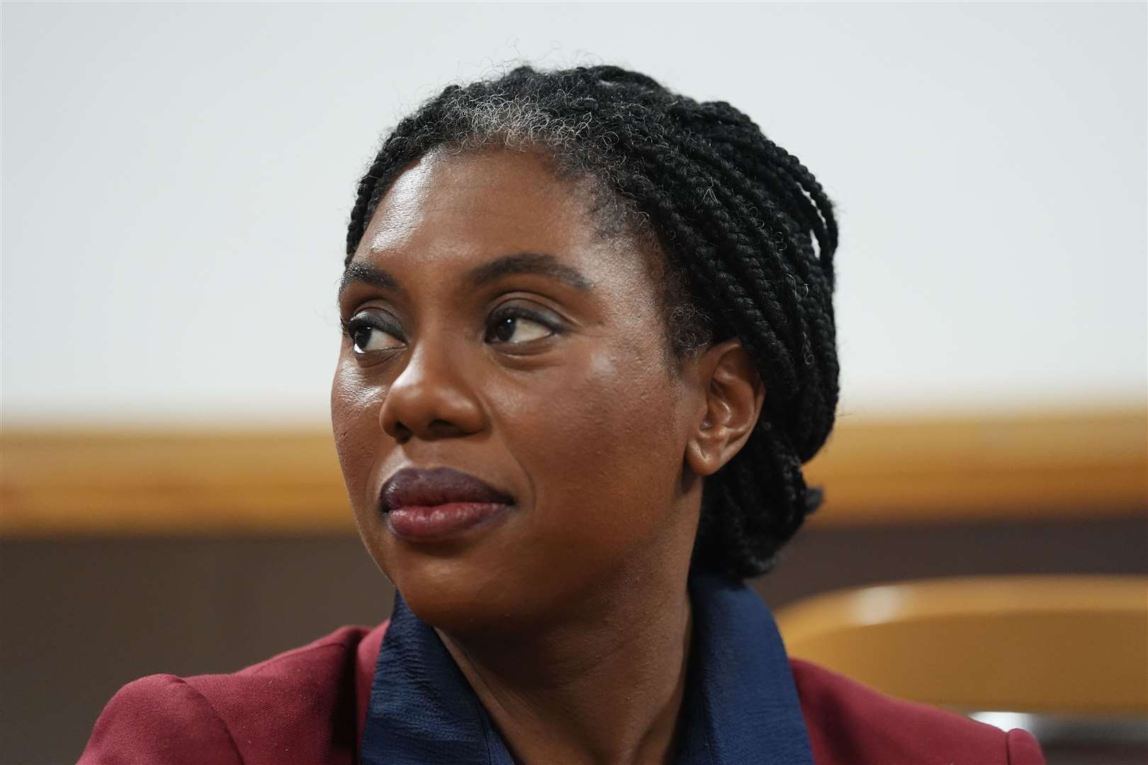 Conservative party leader Kemi Badenoch speaking to staff during a visit to Exel Technology in Mansfield, whilst on the local election campaign trail (Jacob King/PA)