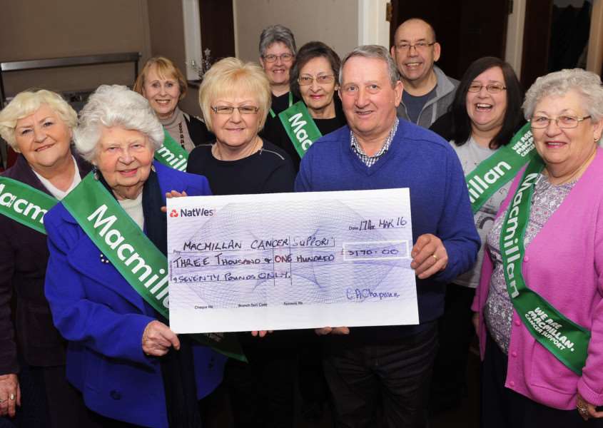 Cheque presentation to Macmillan at Wisbech.'Carol and David Chapman (centre), presenting the ?3170.00 cheque to Mollie Poole-Warren (left) and Monica Leigh (right). ANL-160317-165451009