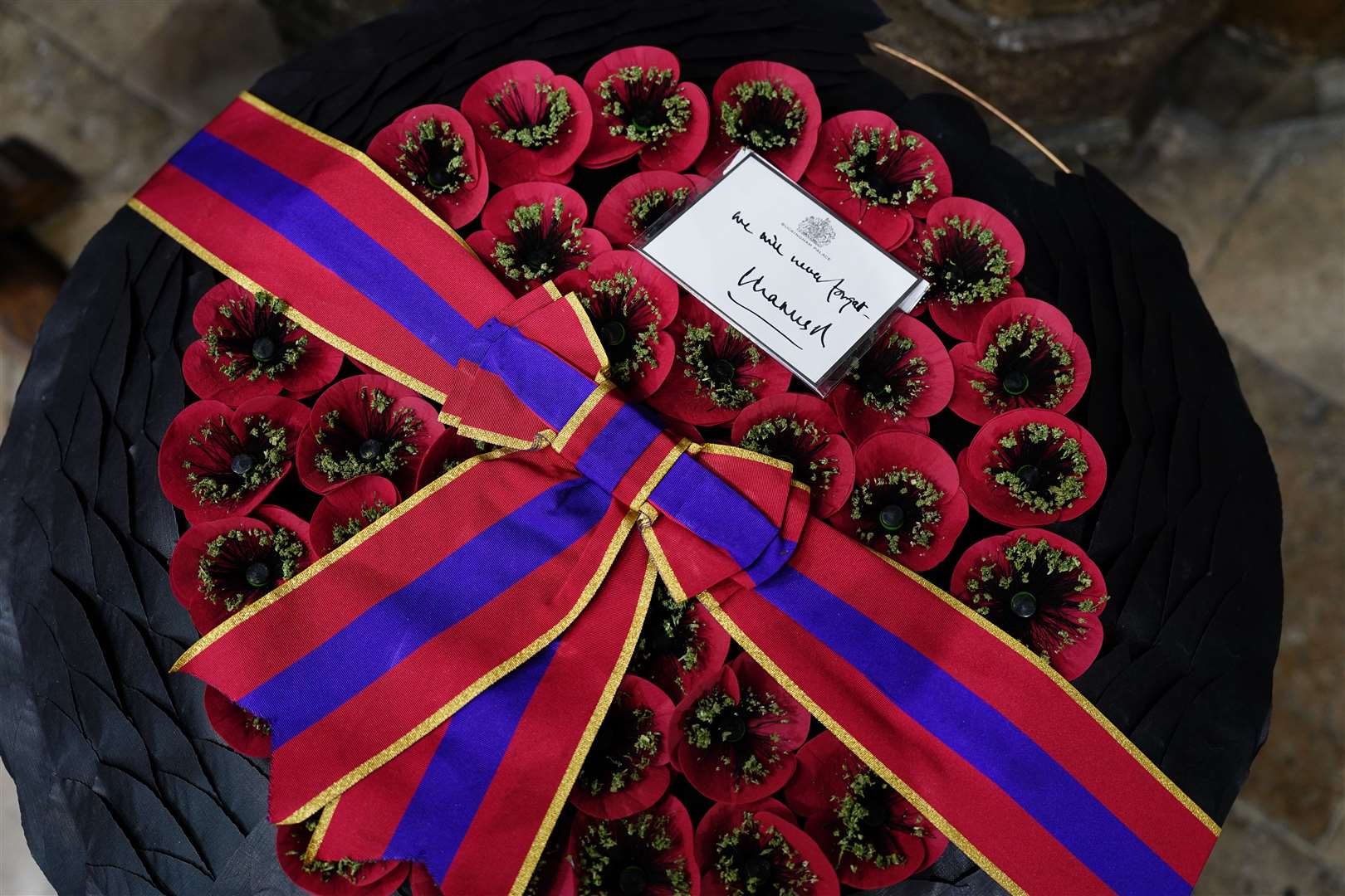 A view of the wreath which will be laid by the King (Jordan Pettitt/PA)